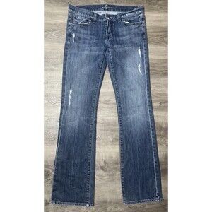 7 For All Mankind Jeans Womens Size 29x31 Long Blue Straight Leg Distressed